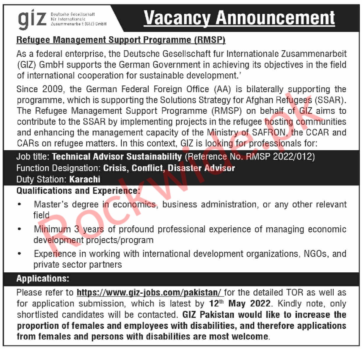 The Deutsche Gesellschaft für Internationale Zusammenarbeit GmbH (Giz) jobs in Karachi